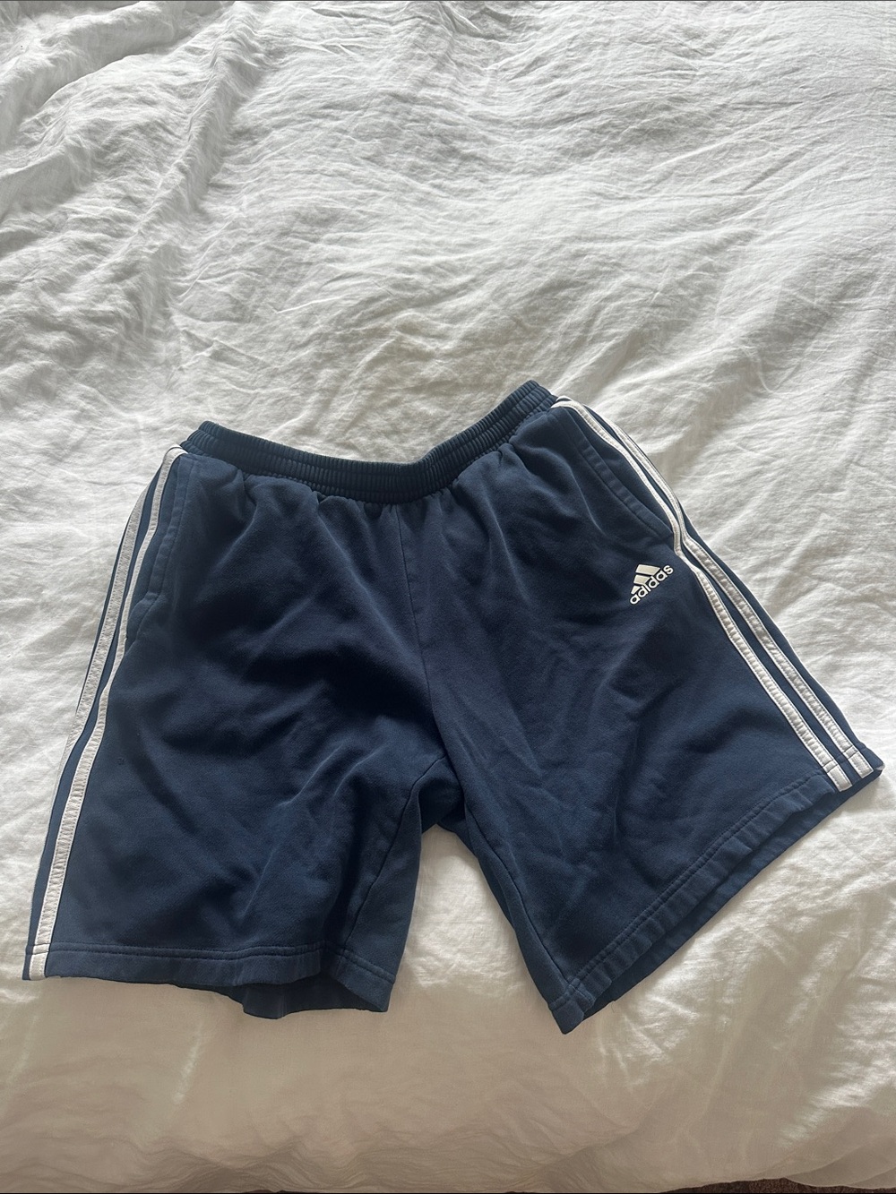 Adidas Navy Athletic Shorts with White 3-Stripes